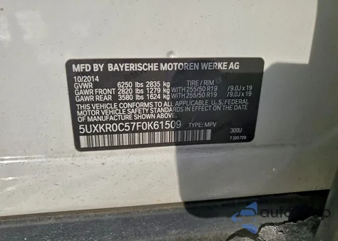 2015 BMW X5 xDrive35I from USA, damaged, VIN 5UXKR0C57F0K61509